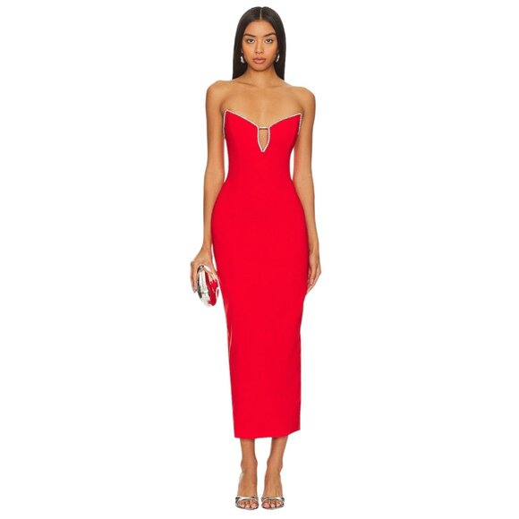 Runaway The Label Bec Midi Dress in Red Medium Womens Rhinestones Bustier - Picture 1 of 14